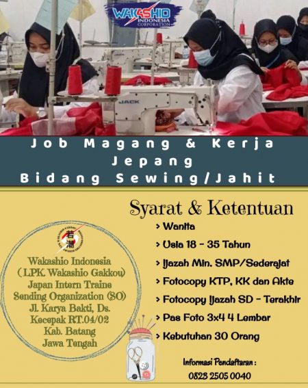 Job Magang Bidang Sewing / Jahit